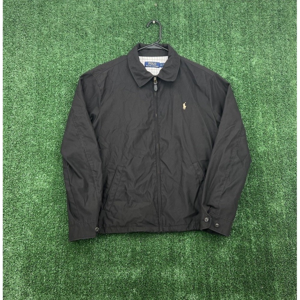 Polo Ralph Lauren Harrington Jacket Mens Medium Black Bomber Flannel Plaid Lined